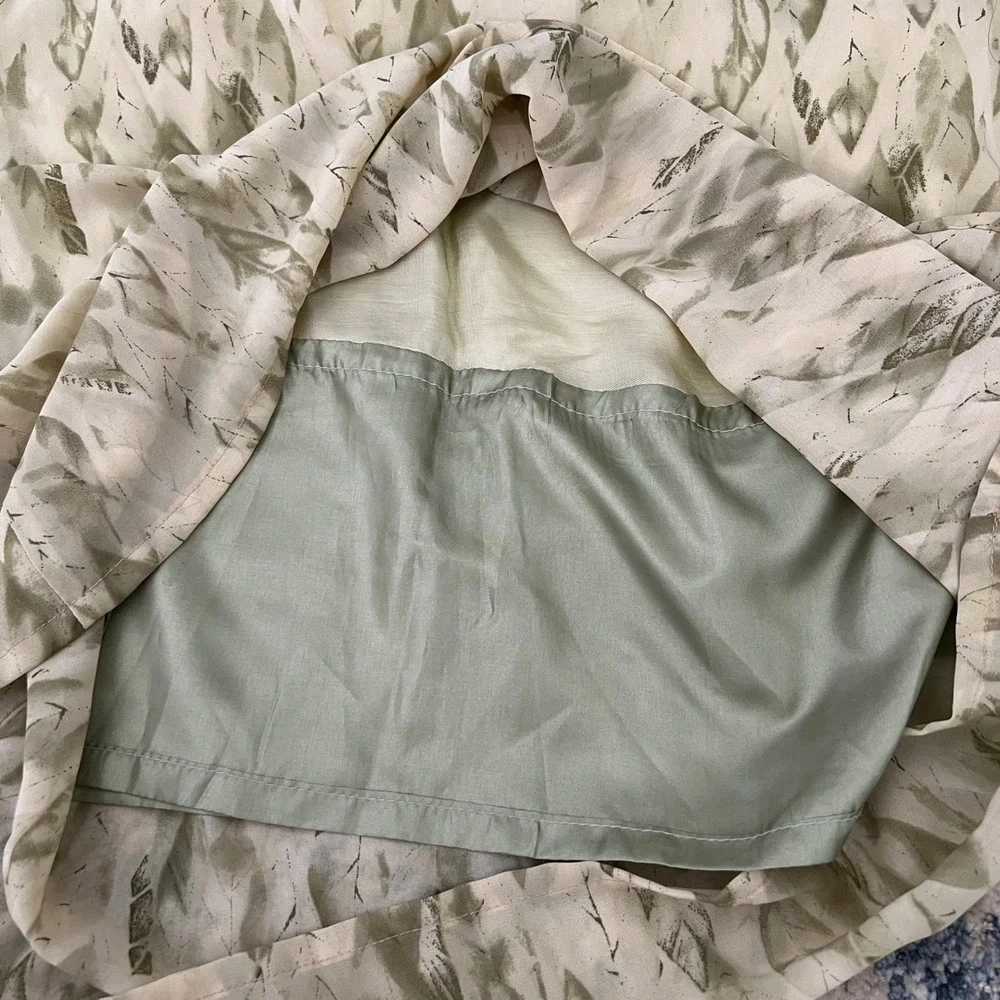 Kenzel Abstract Leaf Print Maxi Skirt Green Tan Lined Side Zip Womens 90s